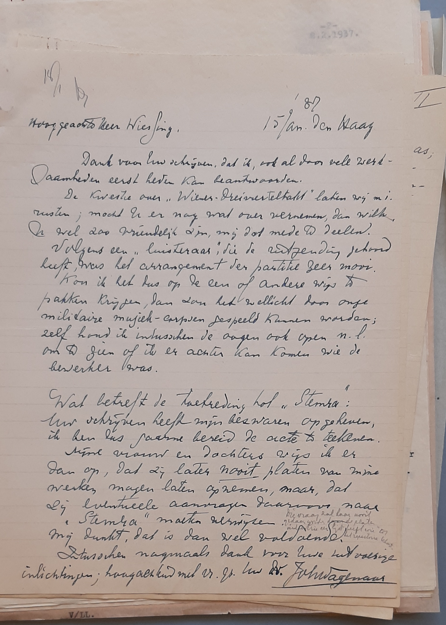 20220311 164132 brief van johan wagenaar aan wiessing 